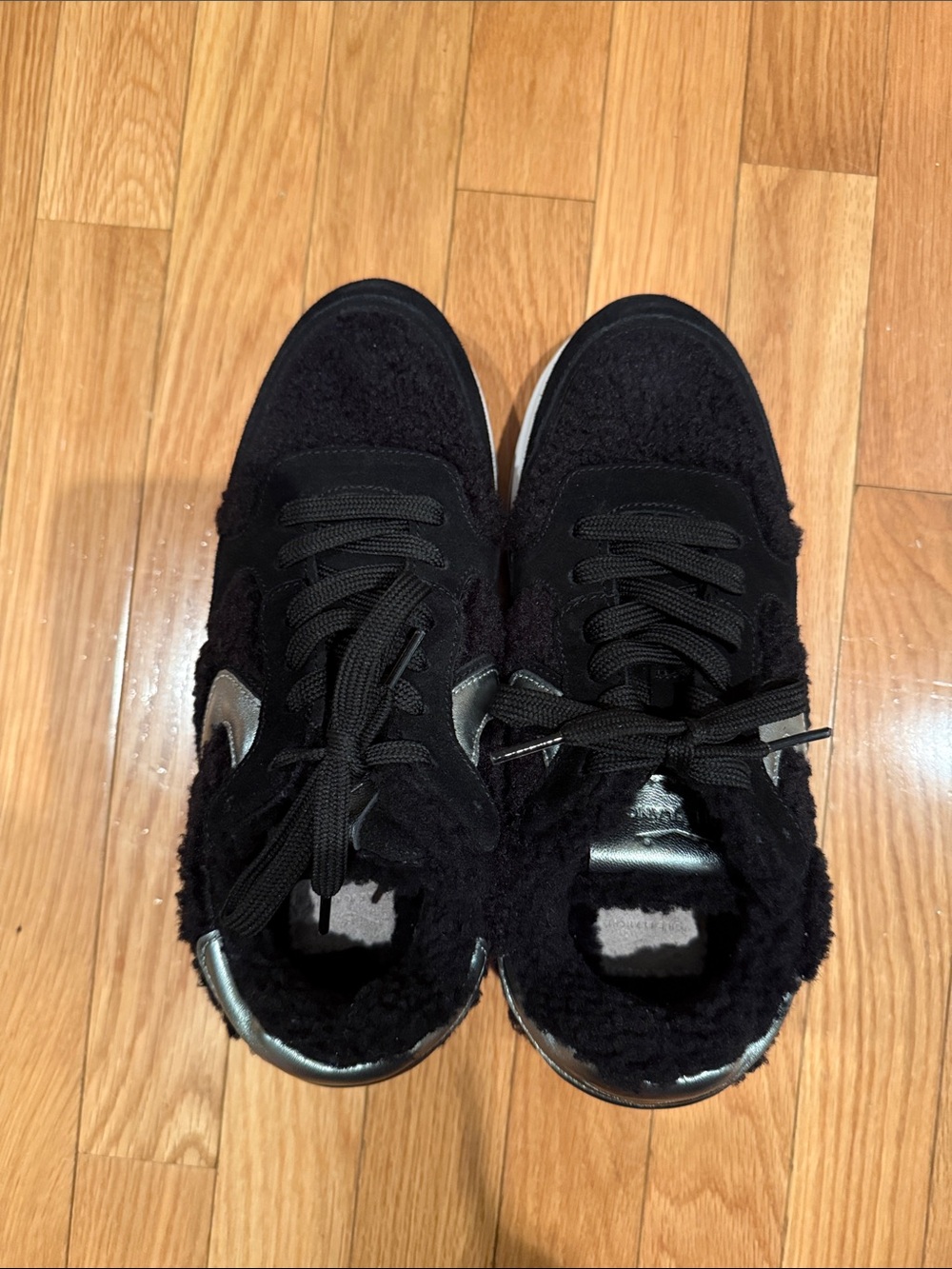 Voile Blanche Black Sherpa Lace-Up Sneakers with Metallic Accents
